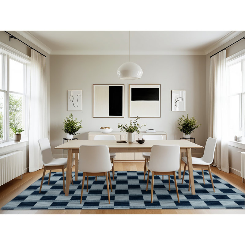 Tapis gris à carreaux lavable à la machine, Rectangle 7 pi x 10 pi