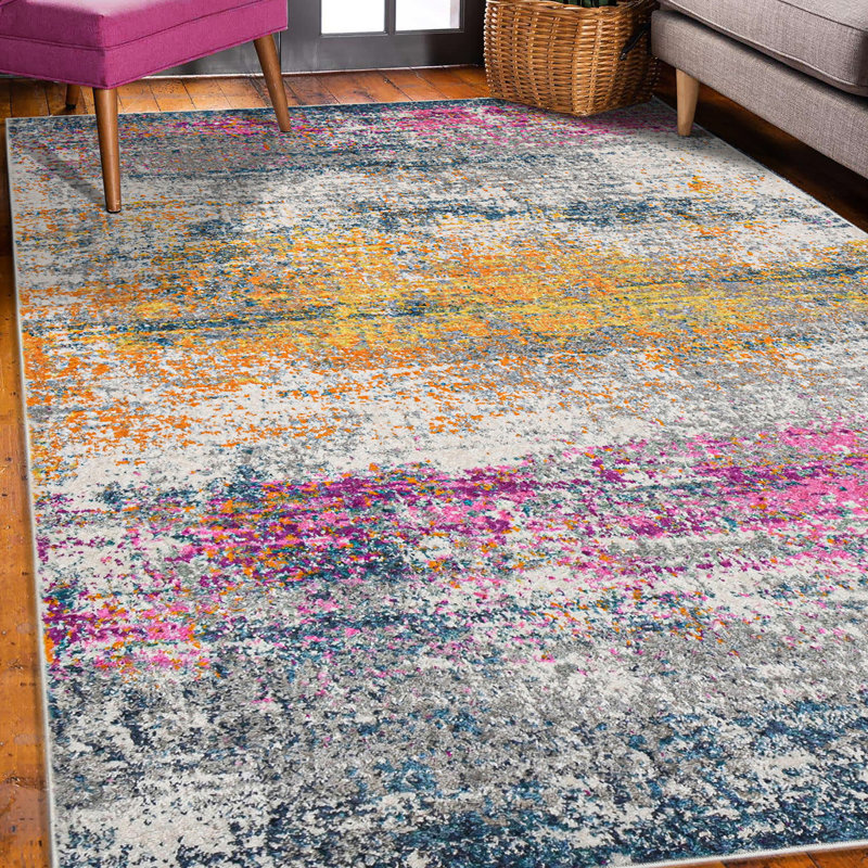 Tapis de couloir abstrait 8 pi rose et orange