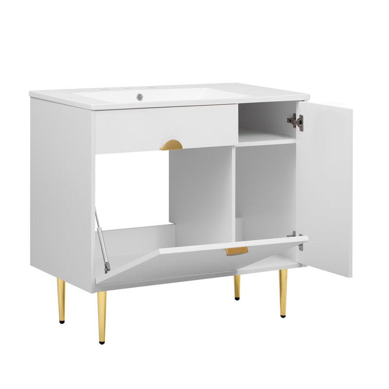 Meuble-lavabo de salle de bain avec lavabo et porte à fermeture douce