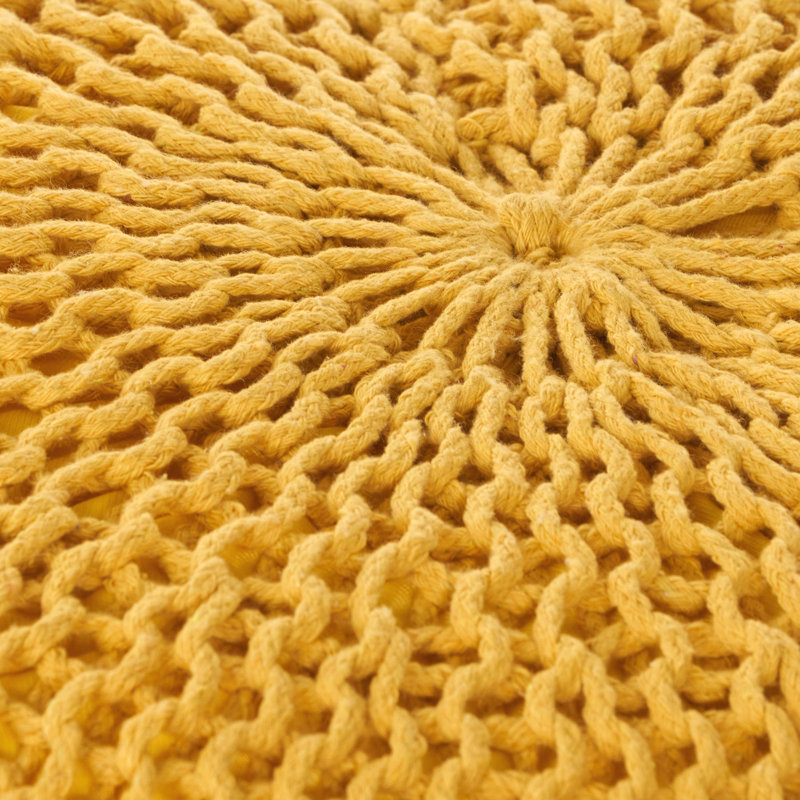 Cotton Upholstered Round Pouf Ottoman
