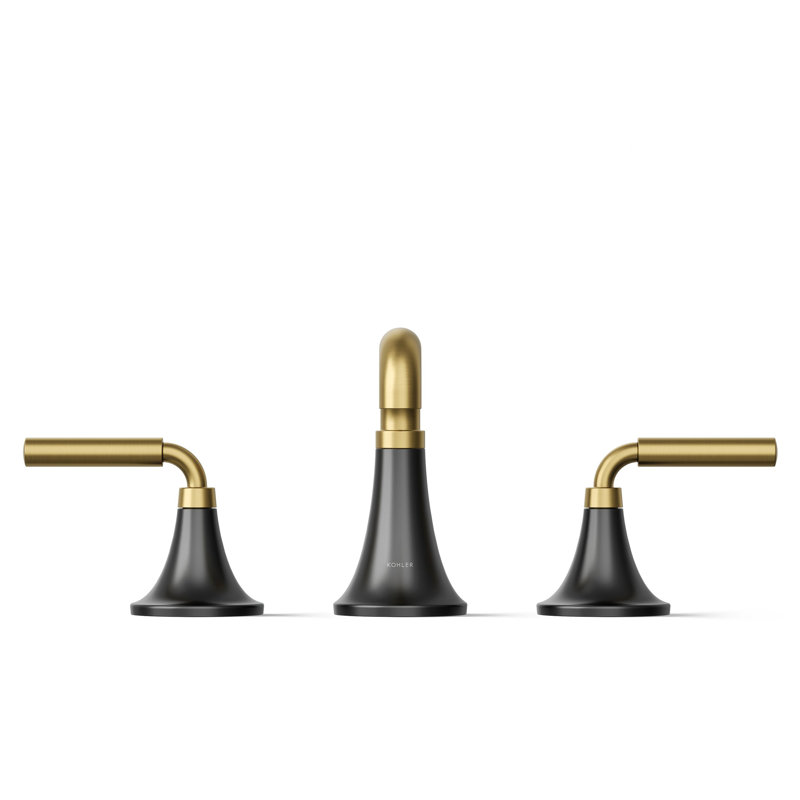 Tone Widespread Bathroom Sink Faucet, Three-Hole Bathroom Faucet with Clicker Drain, 1.2 GPM, Gold/Black