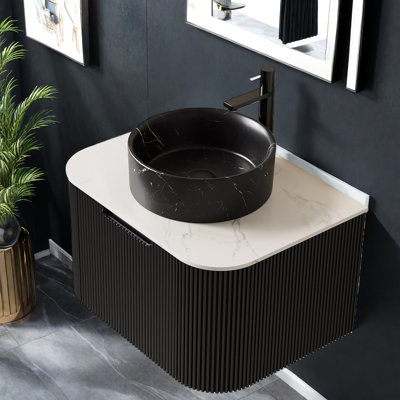 Meuble-lavabo et lavabo moderne à faible encombrement, finition en céramique et pierre noire