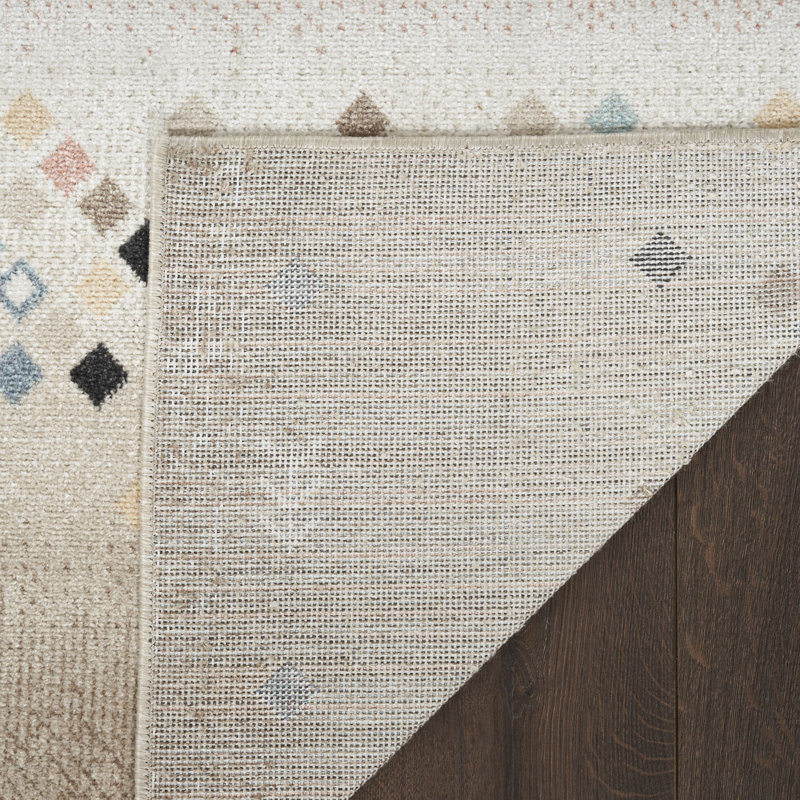 Lajeune Geometric Machine Washable Area Rug in Beige, Runner 2' x 6'