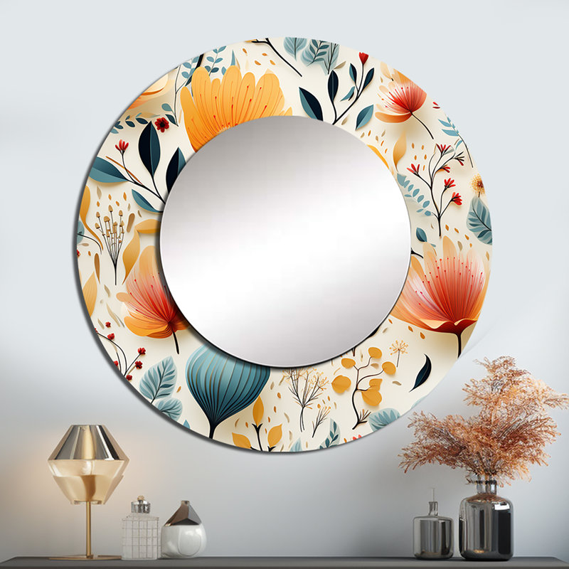 Composition de fleurs de couleur pastel botanique - miroir mural botanique, miroir décoratif rond Boho, impression d'art en métal