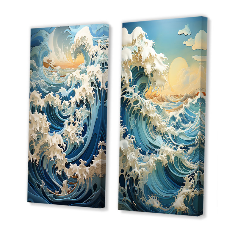 Blue Kinetic Waves «Blue Kinetic Waves», 2 pièces, Toile tendue, H 32 po x l 32 po