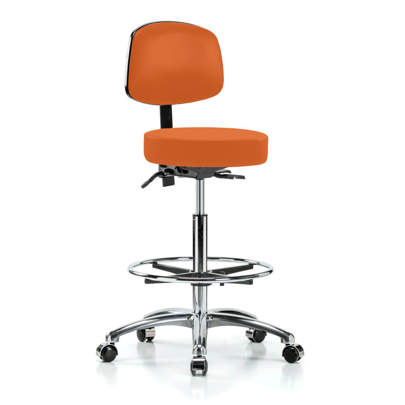 Depok PERCH Chrome Walter Height Adjustable Doctor's Stool with Back and Foot Ring | High Bench Height 25-35"