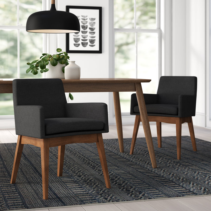 Chaise avec accoudoirs rembourrée Klimek, Gris foncé