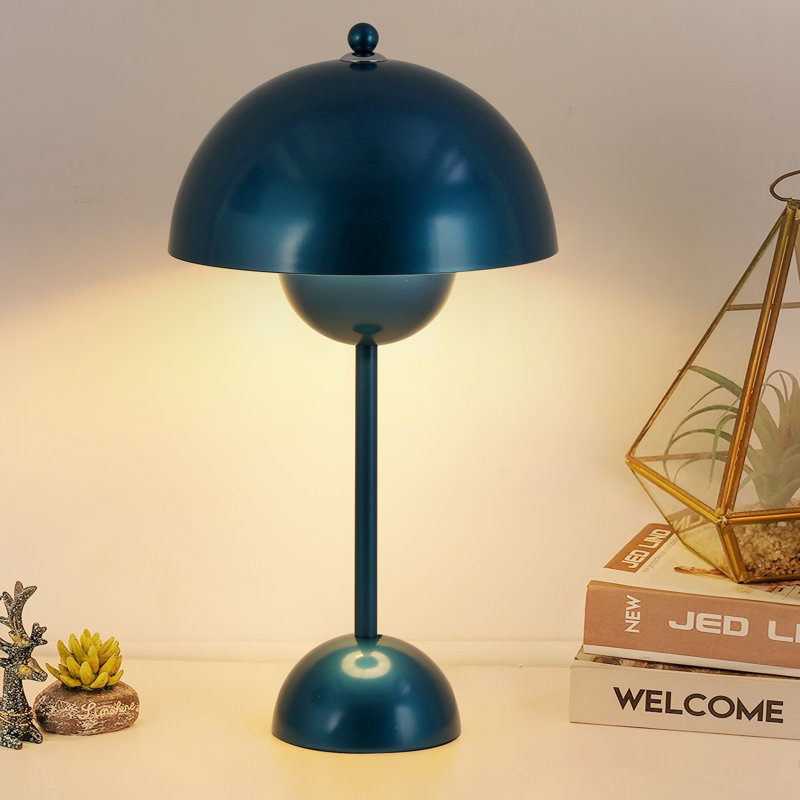 Scandinavian Flowerpot Table Lamp, Modern Blue Mushroom Bedside Lamp for Bedroom, Nordic Danish Accent Lighting for Living Room and Desk
