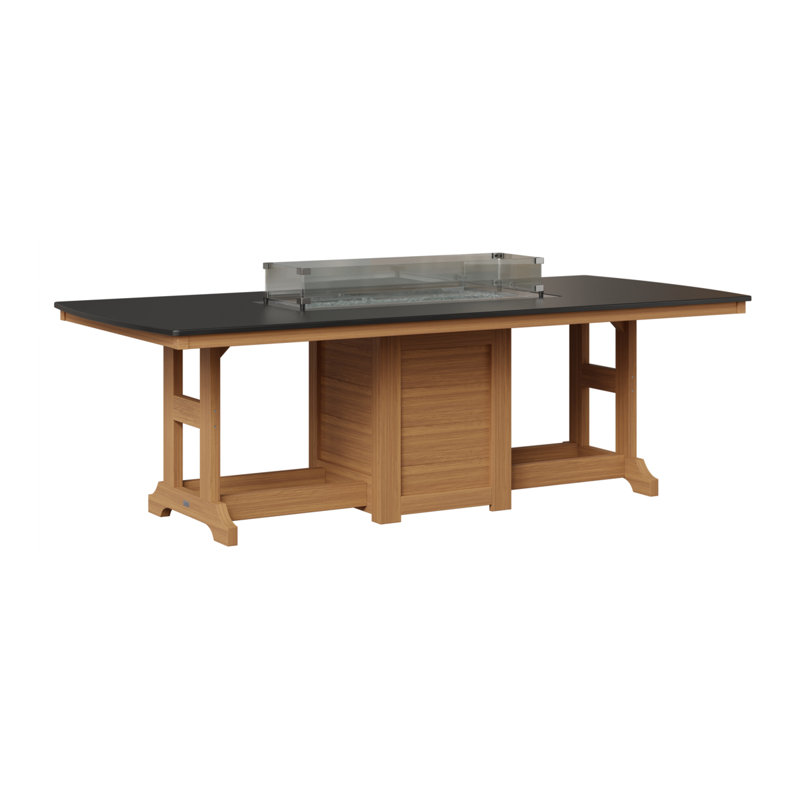 Berlin Gardens Garden Classic 96″ Fire Pit Dining Table, 31" H x 44" W x 96" D, Hammered Top Black with Natural Teak Base