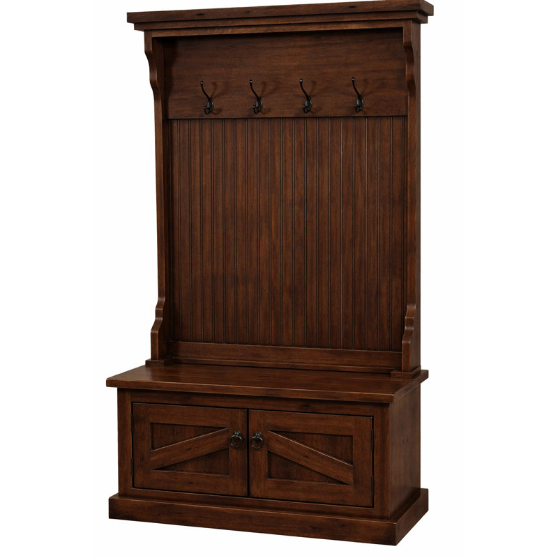 Kinley Hall Tree 37.5'' Wide with Bench and Shoe Storage, Chocolate Mousse