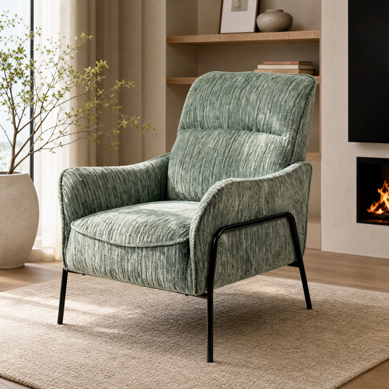 Chaise d'appoint rayée en tissu avec structure en métal, Green