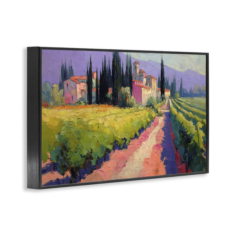 Giclée encadrée «Purple Mountains Village», conception par Annabelle Hall, H 20 po x l 30 po, Giclée encadrée noir minuit