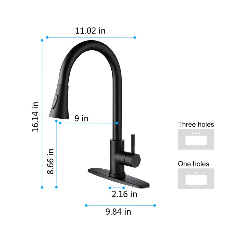 Robinet de cuisine à bec rétractable noir mat: acier inoxydable, buse rotative à 360 °, protection contre la corrosion, poignée unique pour le contrôle du volume d'eau, applications multiples