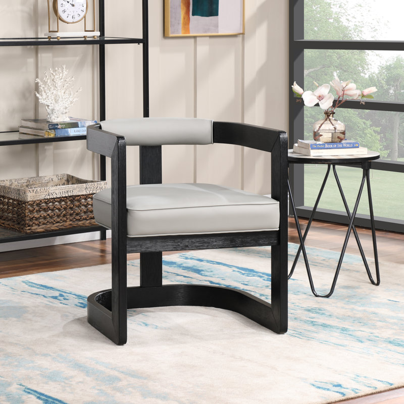 19.3'' H Upholstered Armchair, Black Wire Brush, Grey Vegan Leather