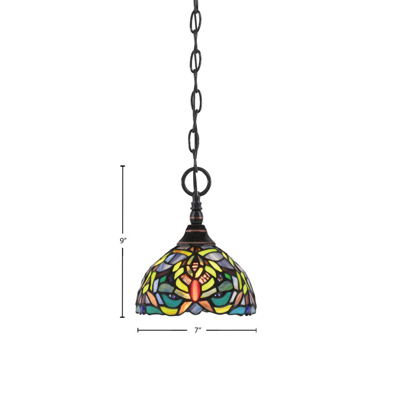 Mini-luminaire suspendu à chaîne avec finition en cuivre noir et verre d'art kaléidoscope de 7 po, Cuivre / noir