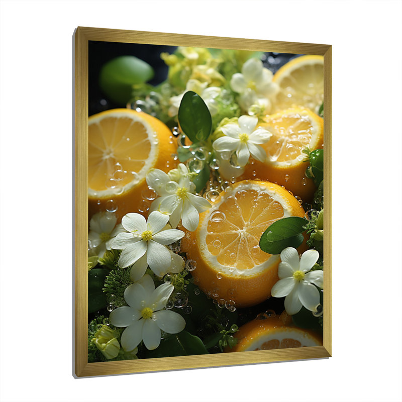 Chockla " Yellow Citrus Seamless Collage I ", 40" H x 30" W x 1.5" D, Gold Picture Framed