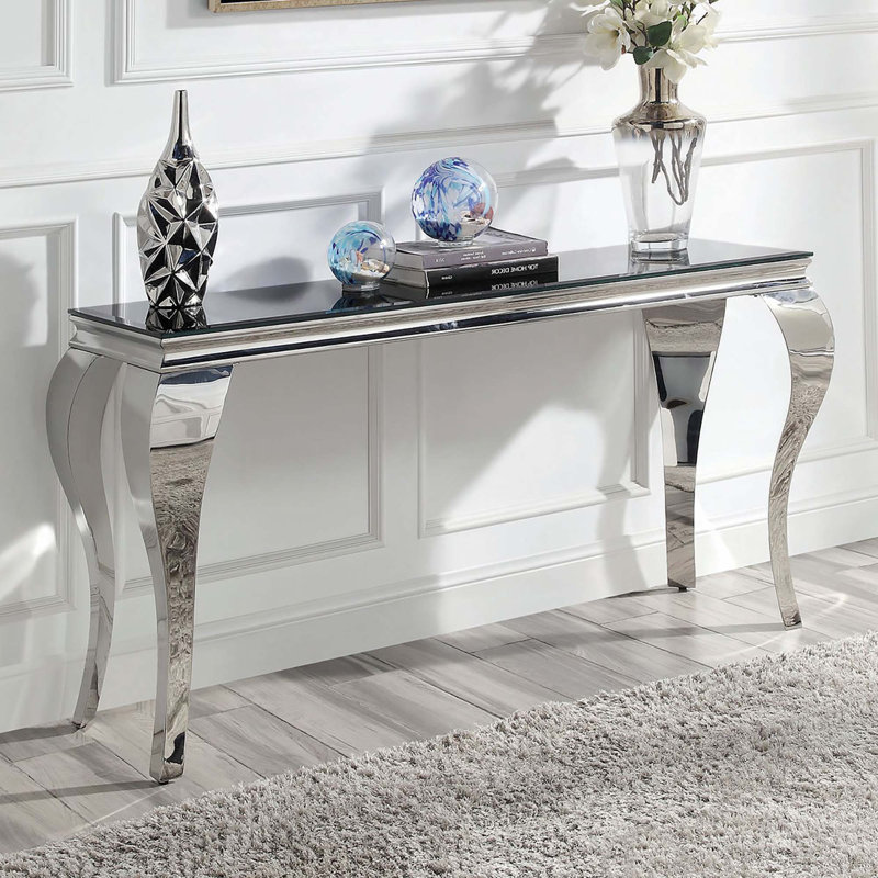Sofa Table Glass Top, Black