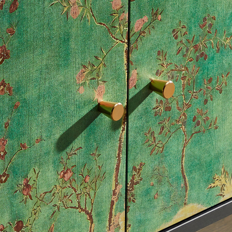 Meuble télé en bois massif avec poignées en acier inoxydable, H 21,65 po x L 78,74 po x l 15,74 po