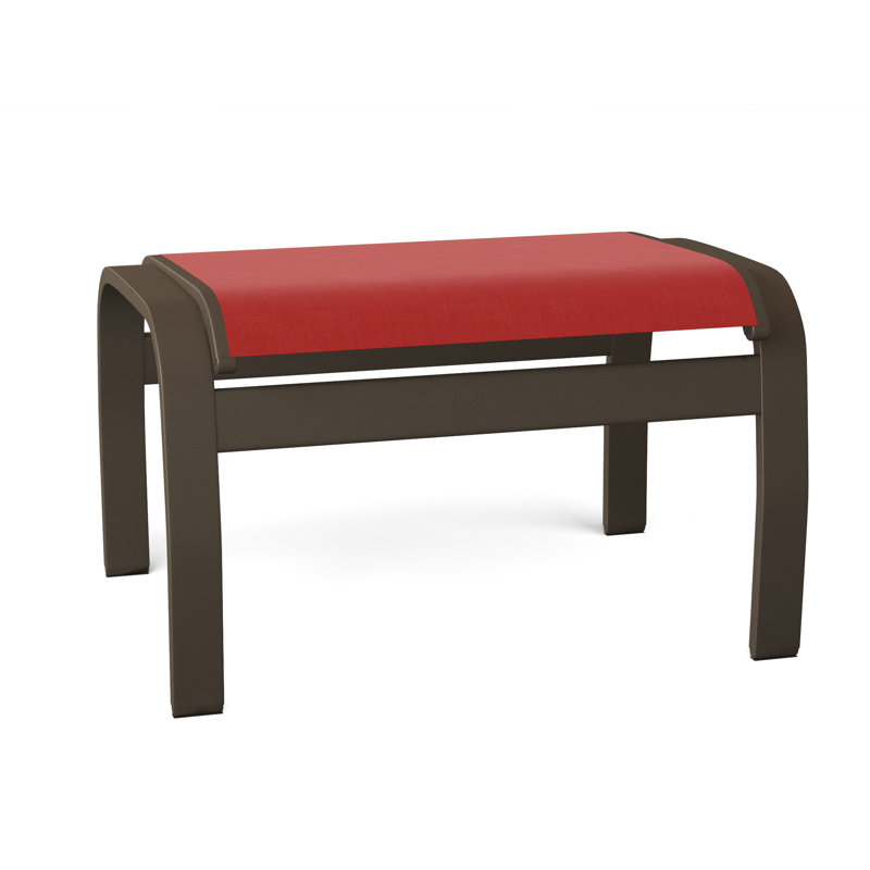 Repose-pieds d'extérieur avec coussin Askar, Rouge 1D Sunbrella, Bois de plage texturé