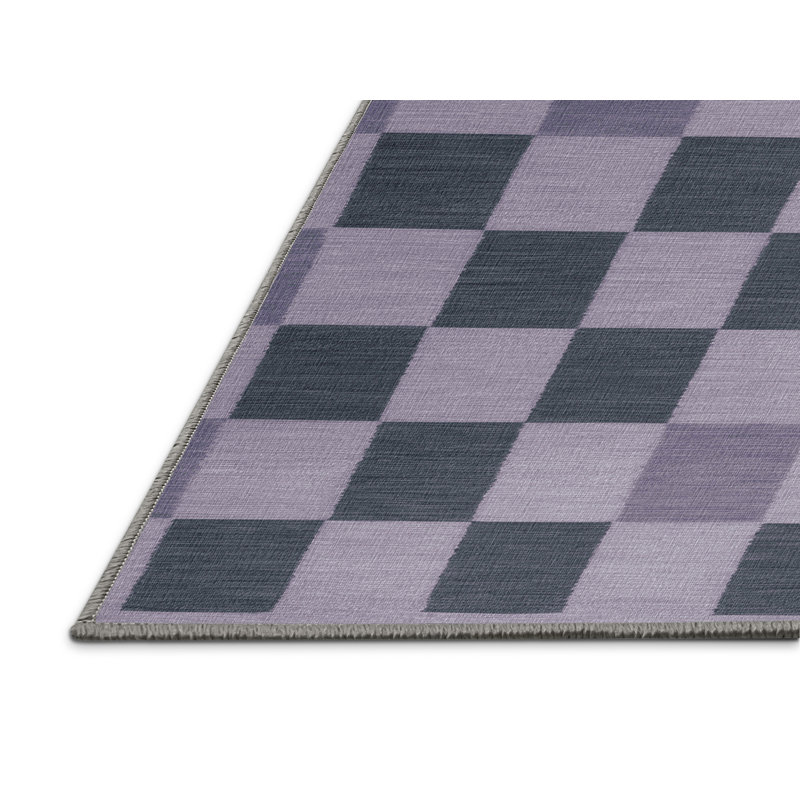 Tapis gris à carreaux lavable à la machine, Rectangulaire 3 pi x 5 pi