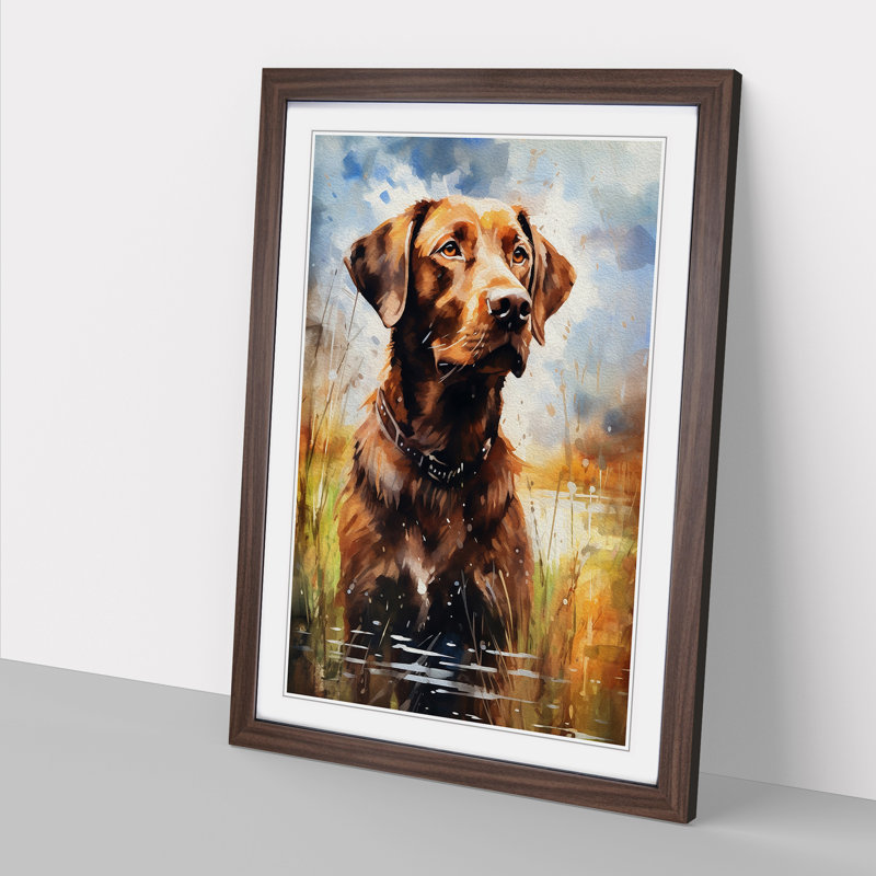 Labrador Retriever Tachisme - Single Picture Frame Print on Wood, 46cm H x 34cm W x 2cm D, Walnut Framed