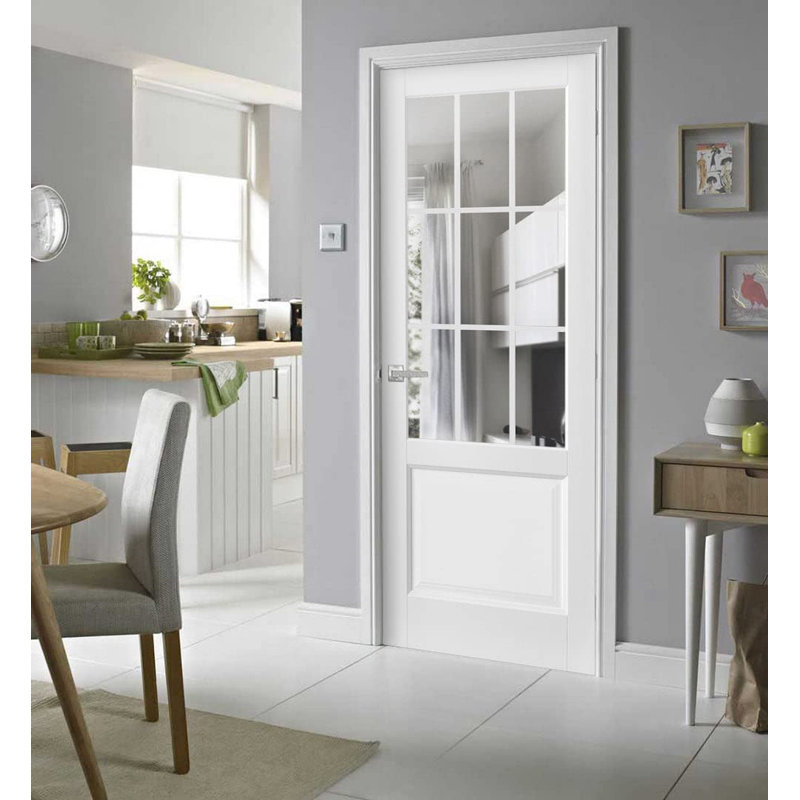 Solid Interior French | Felicia 3599 With Clear Glass | Single Regular Panel Frame Trims Handle | Bathroom Bedroom Sturdy Doors