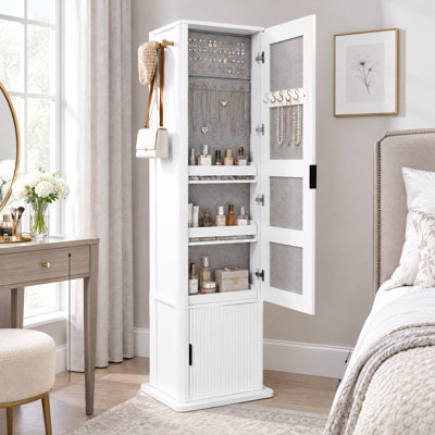 4 in 1 Rotating Jewelry Armoire with Full Length Mirror Storage Cabinet for Bedroom