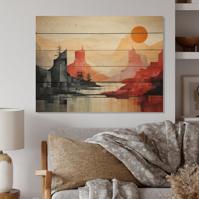 " Red Black Abstract Mountain Landscape "