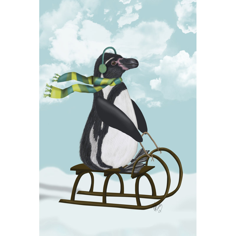 «Penguin On Sled» par Fab Funky - impression sur toile tendue, H 30 po x l 20 po