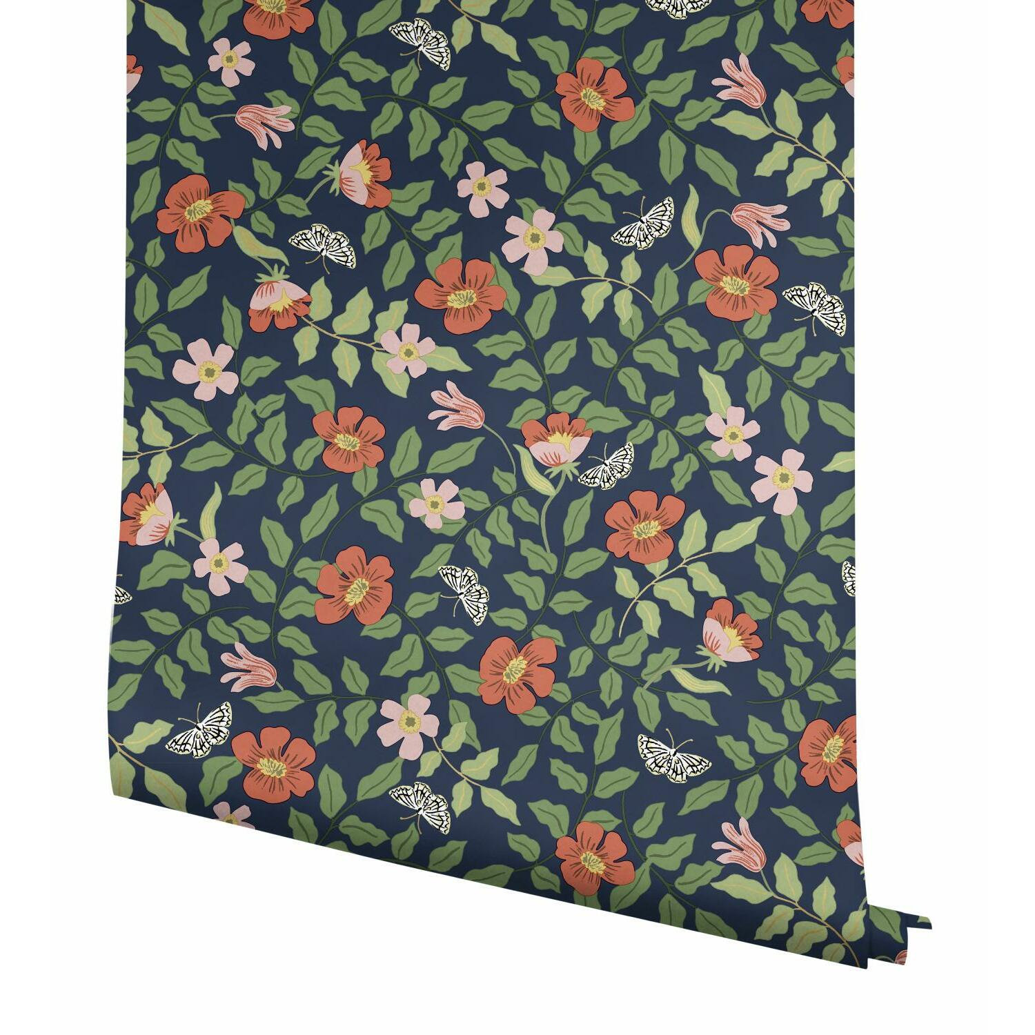 Primrose Self-Adhesive Wallpaper, Rose/Navy