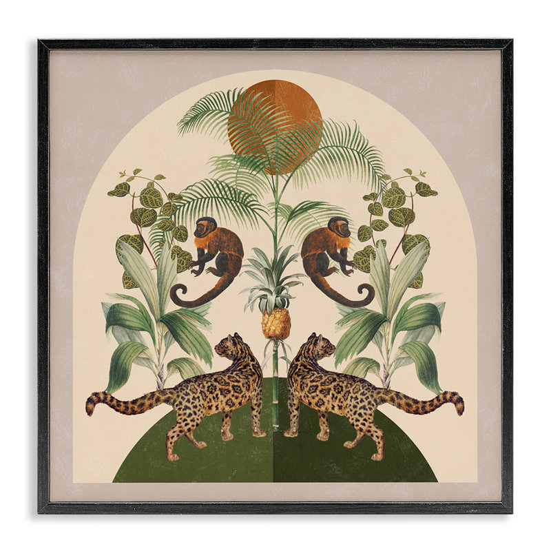 «Boho Jungle Animals», estampe numérique encadrée par Victoria Barnes, H 12 po x l 12 po, Giclée encadrée noir minuit