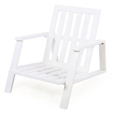 Fauteuil club à structure en bois blanc avec coussin beige - idéal pour les conversations au foyer et la détente