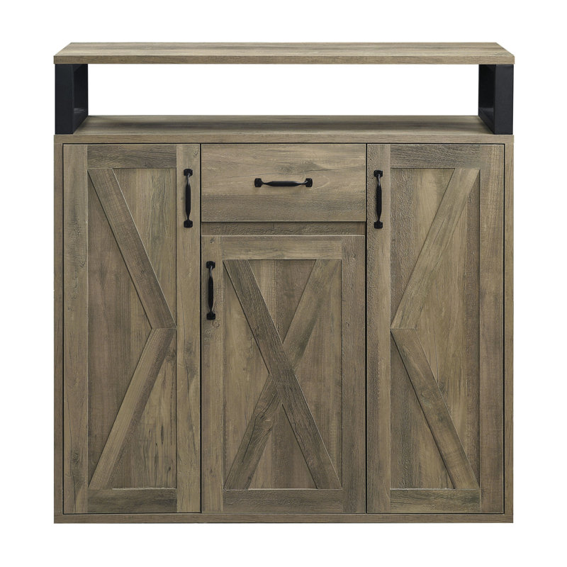 Bevil Industrial Rectangular 1-Drawer Server in Rustic Oak