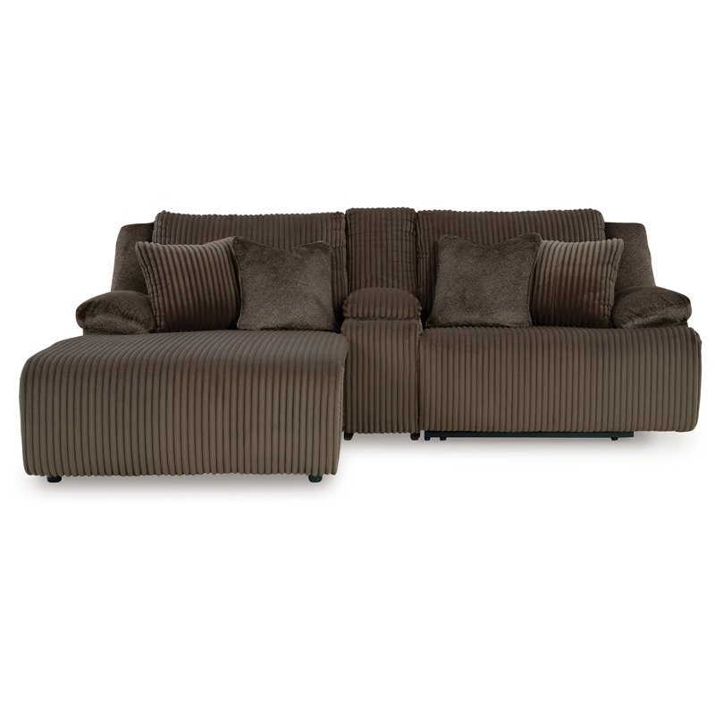 Canapé modulaire inclinable 3 pièces avec méridienne, Polyester brun, Orienté à gauche (vu de face)