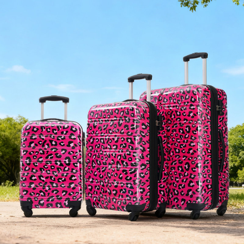 Ensemble de 3 valises à roulettes Hardshell avec verrou TSA et imprimé léopard, Hot Pink Leopard