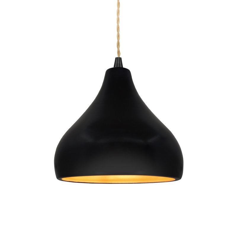 Luminaire suspendu à 1 lumière Meydan, H 7,25 po x l 8 po x P 8 po, Noir carbone mat / or champagne, Noir mat