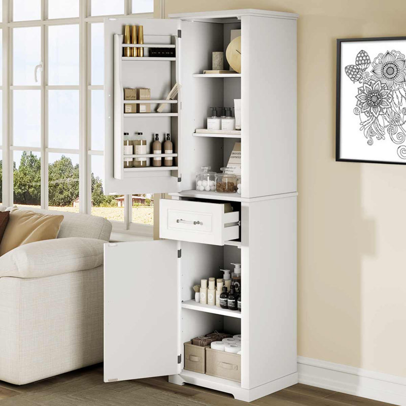 Grande armoire de rangement autoportante avec 2 portes et tablette réglable pour la salle de bain, Blanc