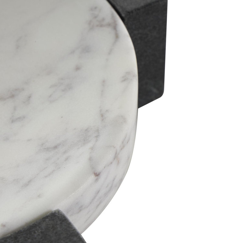 Besser Cole And Grey Marble Round Geometric Tray With Black X-Shaped Base, 2.6" H x 8.15" W x 8.1" D