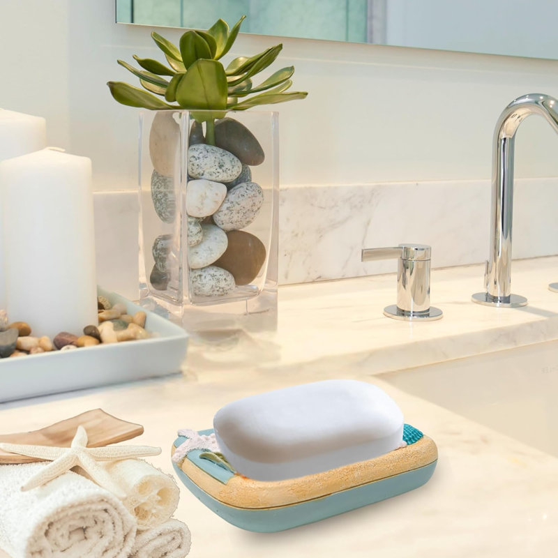 Porte-savon en résine d'inspiration océanique 3D en forme de coquillage et d'étoile de mer