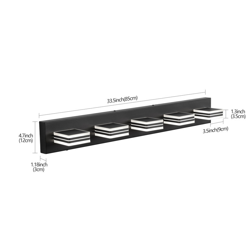 Luminaire en acrylique pour salle de bain avec lumière DEL à intensité variable (gradateur non inclus) 5 lumières, 5 lumières