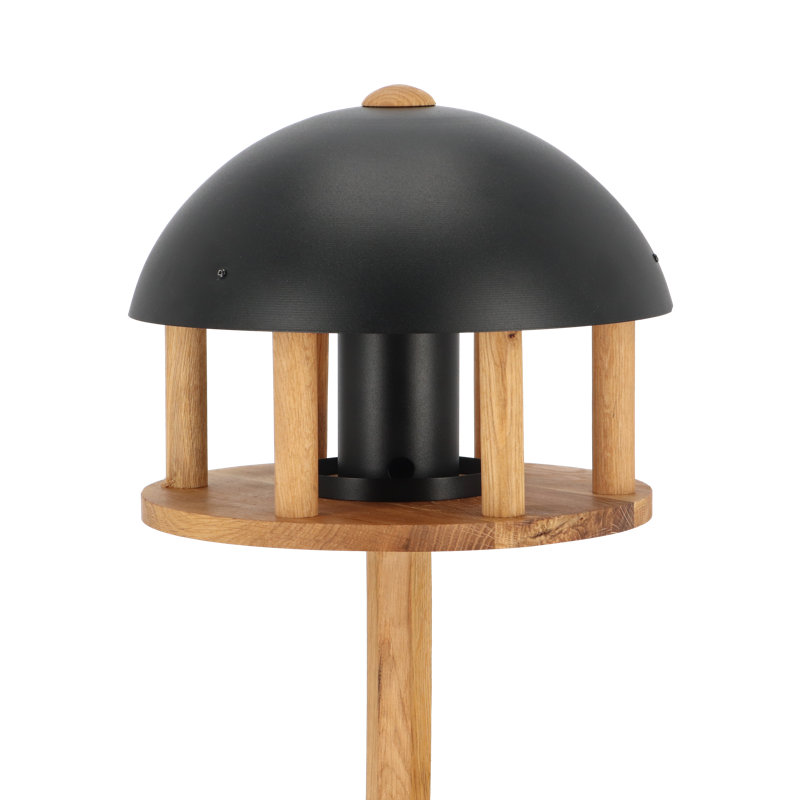 Round Oak Bird Table with Black Roof