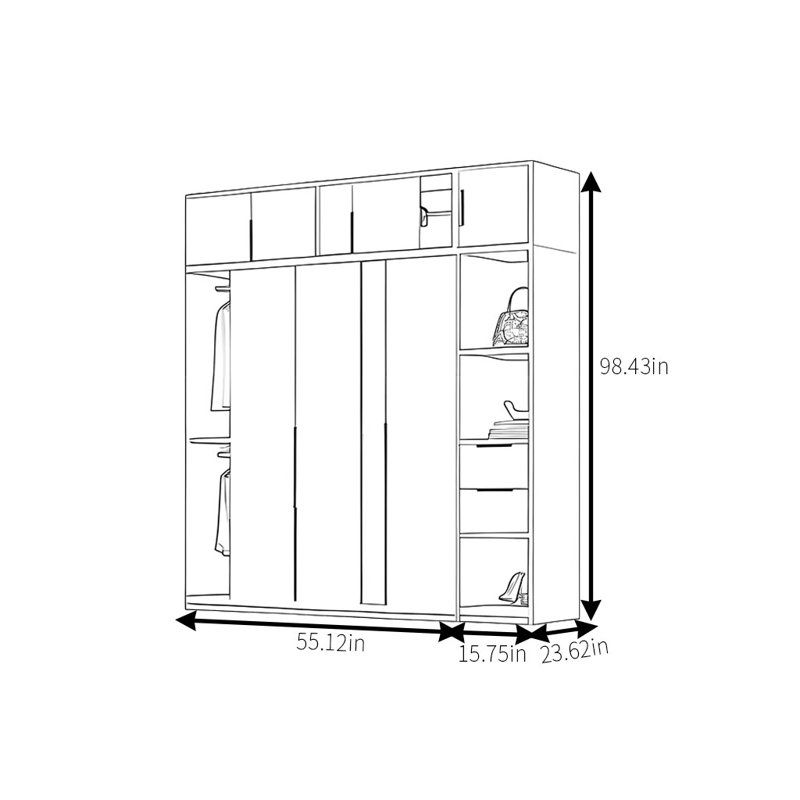 Simple Log Style Wardrobe, 98.43" H x 70.87" W x 23.62" D