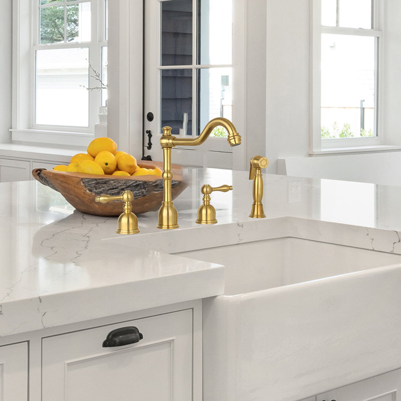 Akicon Kitchen Faucet with Side Spray, Brushed Gold