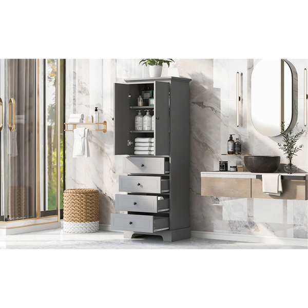 Wentygam Storage Cabinet With 2 Doors And 4 Drawers For Bathroom ...