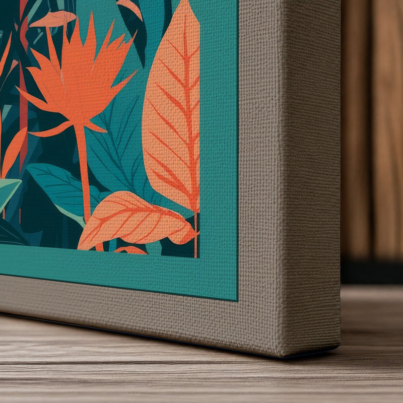 Tropical Garden Pattern Botanical - Wrapped Canvas, 24x16 - 61.0 x 40.6 cm, Taupe Border