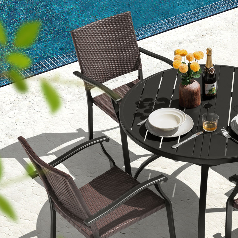 5-piece Patio Dining Set With Umbrella Hole, 4 Wicker Chairs