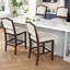 Ensemble de 2 tabourets de bar à hauteur de comptoir - 2 tabourets de bar rustiques avec structure en bois d'hévéa, dossier ergonomique, polyvalent pour îlot de cuisine, salle à manger-1147686490