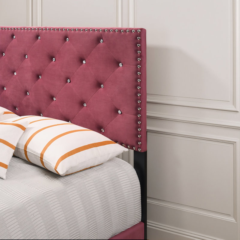 Lit double en velours cerisier Modena, Cerisier, Double