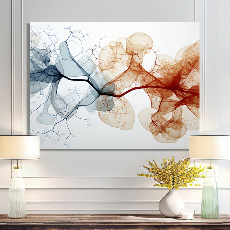 Mycelium Structures - salon d'art mural abstrait à vagues modernes, Toile tendue, H 34 po x l 44 po x P 1,5 po