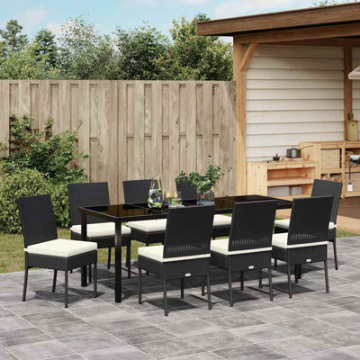  Garden Dining Set Powder-Coated Steel Outdoor Furniture Poly Rattan